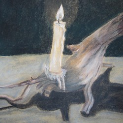 Kerze auf Holz 1997 Pastell