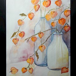 Stilleben mit Lampionblumen, Aquarell, 20 x 30, 2017